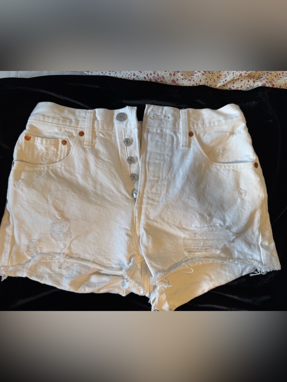 Levi's White Distressed Denim Shorts